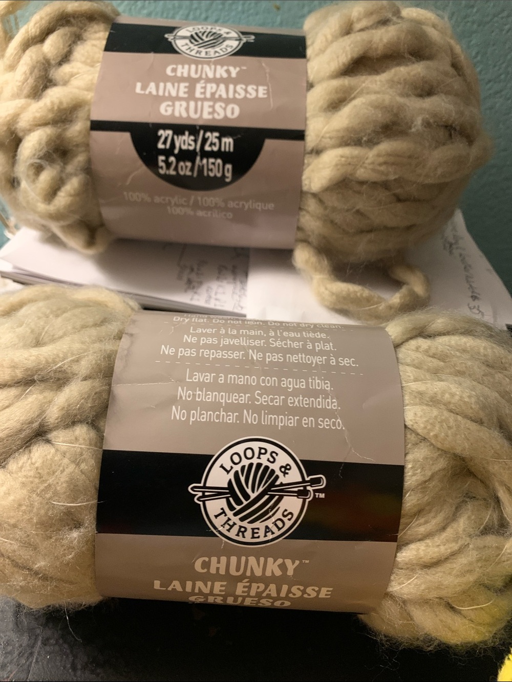 2- Skeins Bundles Loops & Threads Chunky Yarn in Light Beige